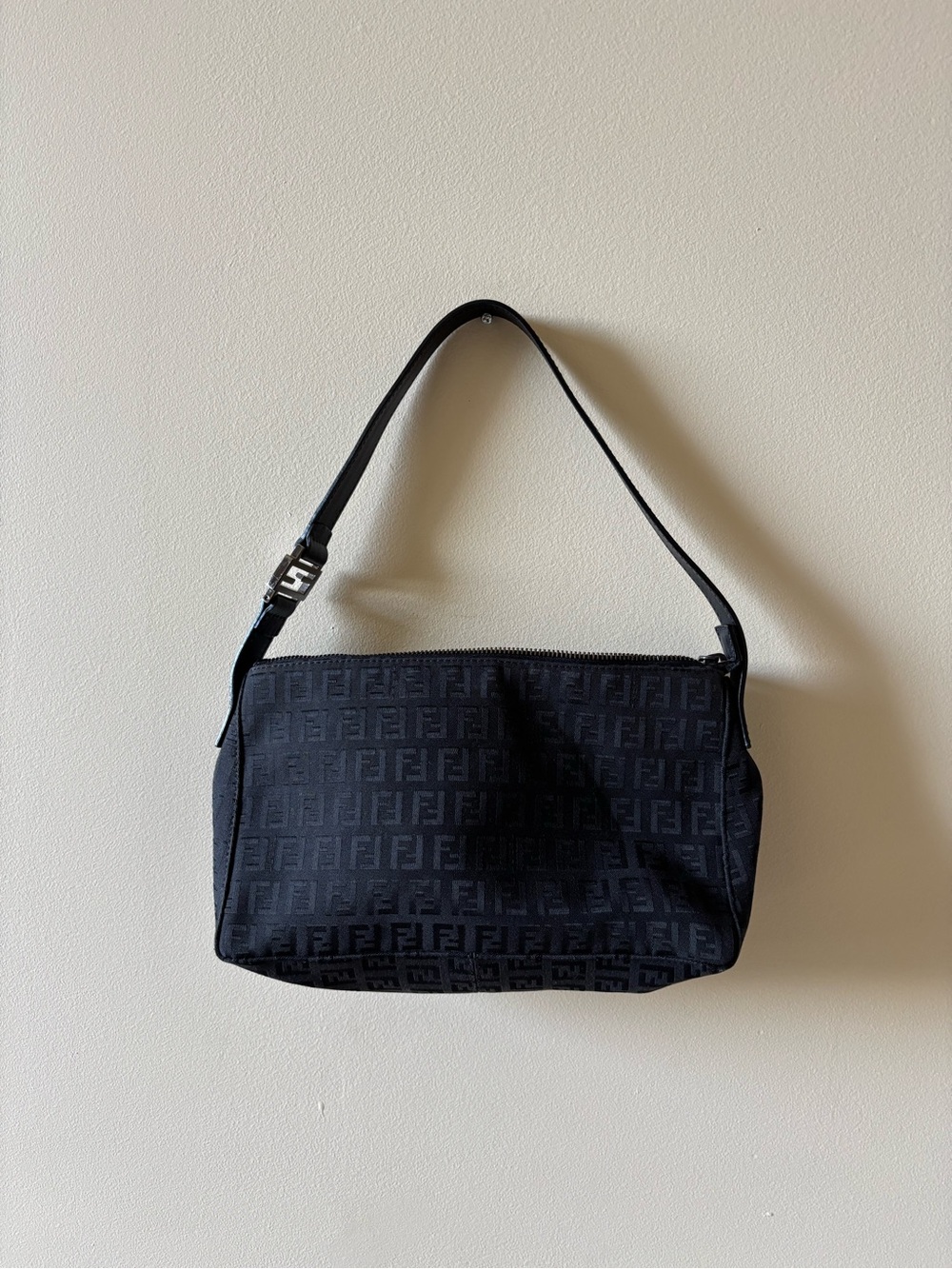 Vintage Fendi Black Shoulder Bag with silver hardware